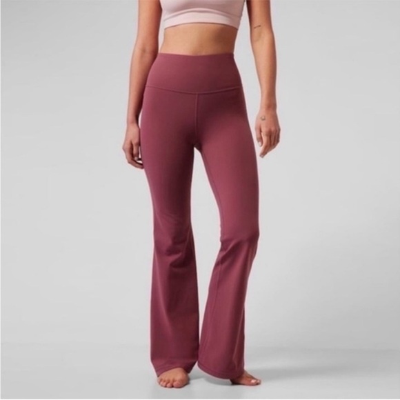 Athleta Elation Flare Leggings V Back Tawny Rose color Size M - Picture 2 of 3